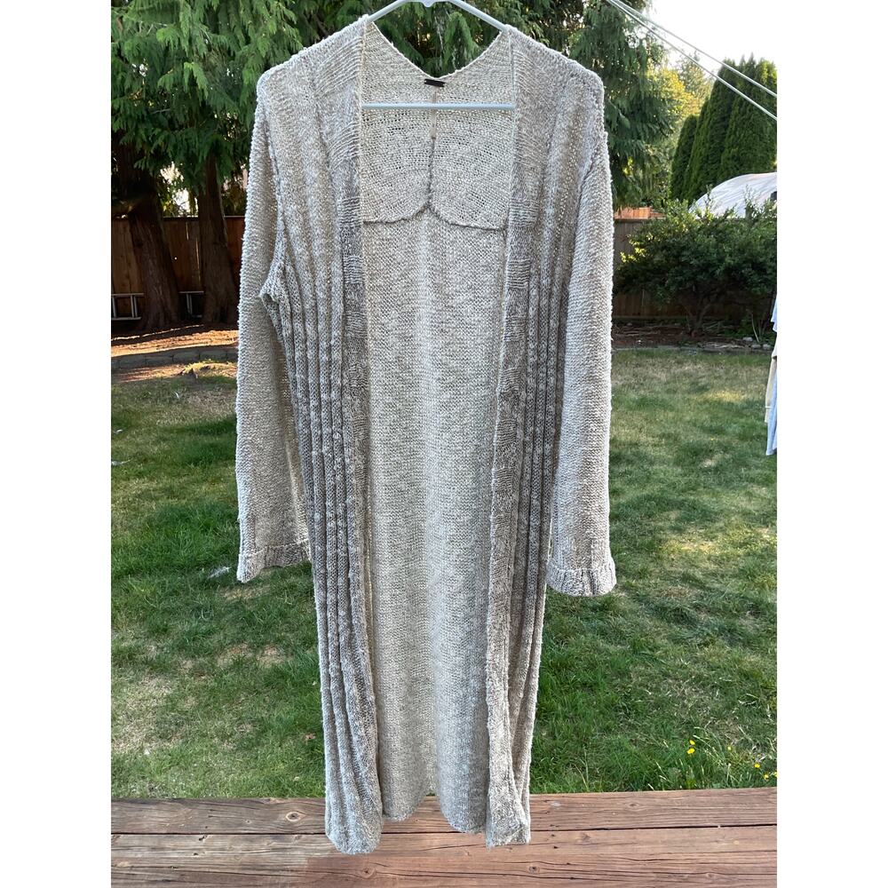 Free People Women's Open Knit‎ Tan Open Front Long Line Cardigan Sweater Size L